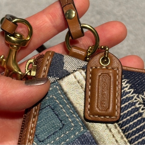 NWOT Coach Signature Indigo Denim and Leather Patchwork Wristlet